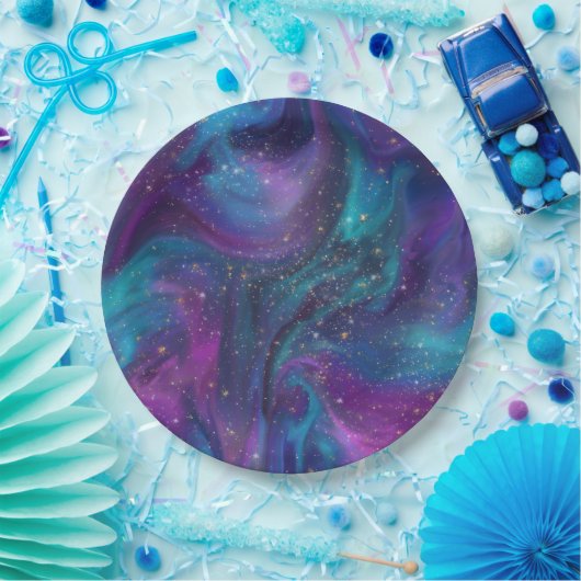 Cosmic Ink | Turquoise Blue Paars Galaxy Nebula Papieren Bordje (Feest)