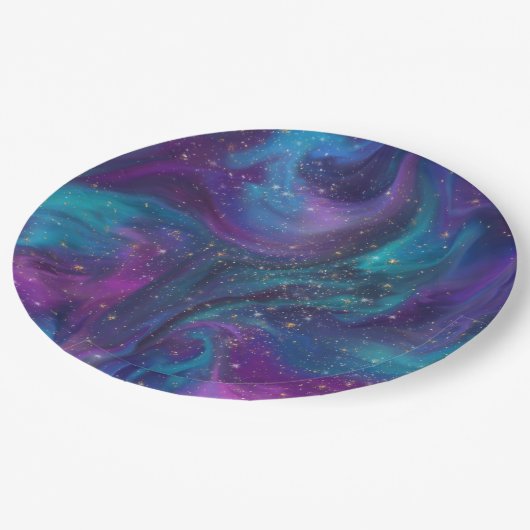 Cosmic Ink | Turquoise Blue Paars Galaxy Nebula Papieren Bordje (Gekanteld)