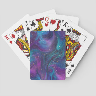 Cosmic Ink   Turquoise Blue Paars Galaxy Nebula Pokerkaarten