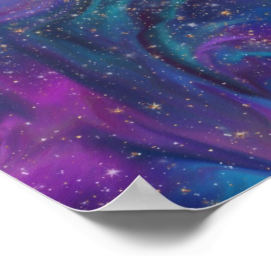 Cosmic Ink | Turquoise Blue Paars Galaxy Nebula Poster (Hoek)