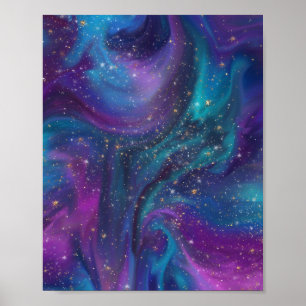 Cosmic Ink   Turquoise Blue Paars Galaxy Nebula Poster