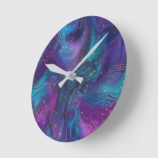 Cosmic Ink | Turquoise Blue Paars Galaxy Nebula Ronde Klok (Hoek)