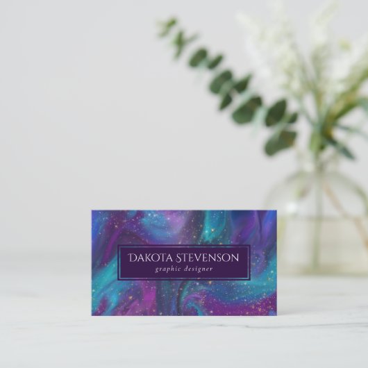 Cosmic Ink | Turquoise Blue Paars Galaxy Nebula Visitekaartje (Staand voorkant)