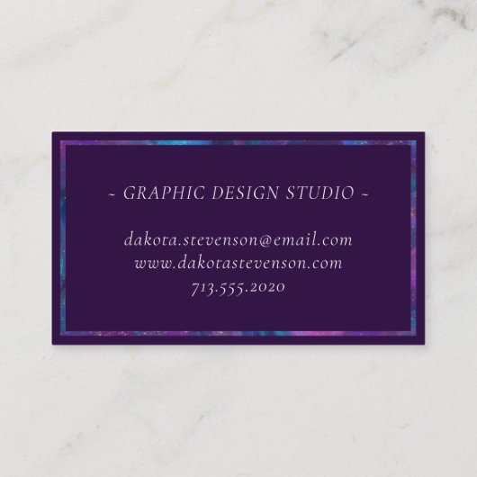 Cosmic Ink | Turquoise Blue Paars Galaxy Nebula Visitekaartje (Achterkant)