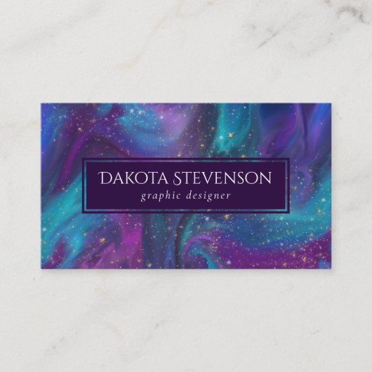 Cosmic Ink | Turquoise Blue Paars Galaxy Nebula Visitekaartje (Voorkant)