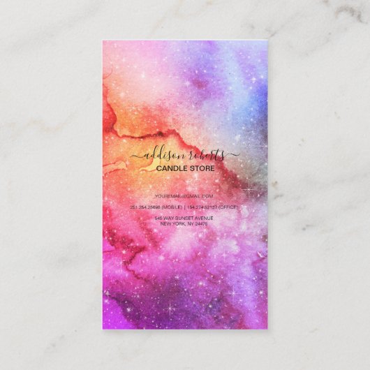Cosmic Ink Turquoise Blue Roze gradiëntkaars Visitekaartje (Achterkant)