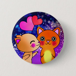 Cosmic Kitten Cat in Space Kiss Ronde Button 5,7 Cm