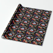 Cosmic Kitten Twins in Flying Saucer UFO Sci-fi Wr Cadeaupapier (Uitgerold)