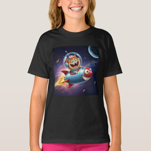 Cosmic Kitty Rocket Ride Funny Space Cat Adventure T-shirt (Voorkant)