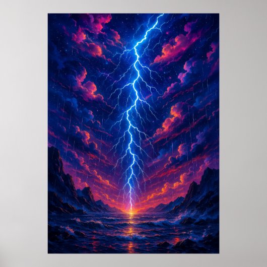 Cosmic Lightning Storm over de bergen Poster (Voorkant)