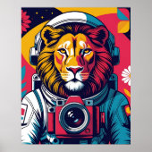 Cosmic Lion – Astronaut Helmet Poster | Bold Space (Voorkant)