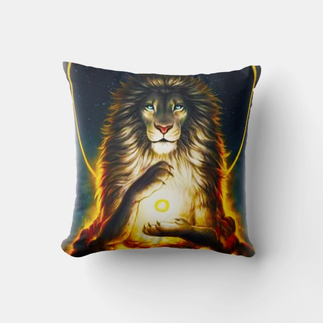 Cosmic Lion Warrior Throw Pillow Kussen (Voorkant)