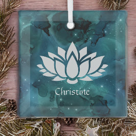 Cosmic Lotus Flower in Blauwgroen universum Glas Ornament