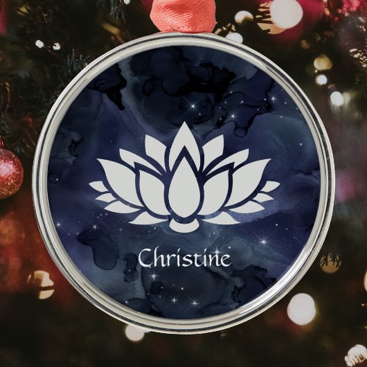 Cosmic Lotus Flower in Dark Starry Sky Metalen Ornament