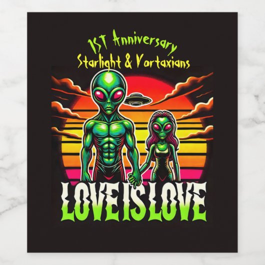 Cosmic Love beroemd gemaakt door Alien Couple Wijn Etiket (Enkel label)