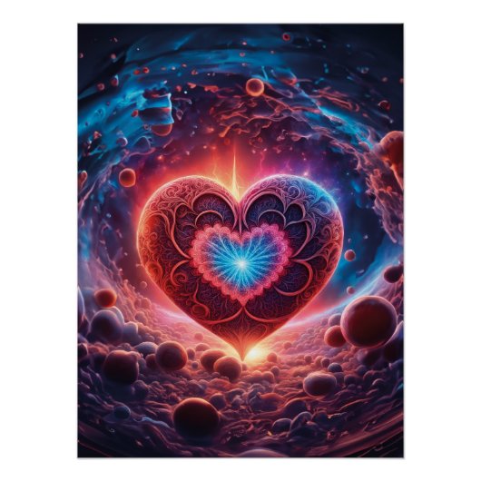 Cosmic Love: Radiant Heart in the Cosmos Perfect Poster (Voorkant)