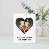 Cosmic Love Story Heart with Lovers and Fox Art Briefkaart (Staand voorkant)