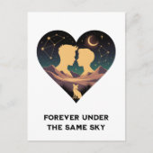 Cosmic Love Story Heart with Lovers and Fox Art Briefkaart (Voorkant)
