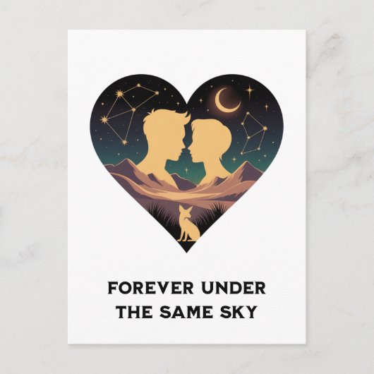 Cosmic Love Story Heart with Lovers and Fox Art Briefkaart (Voorkant)