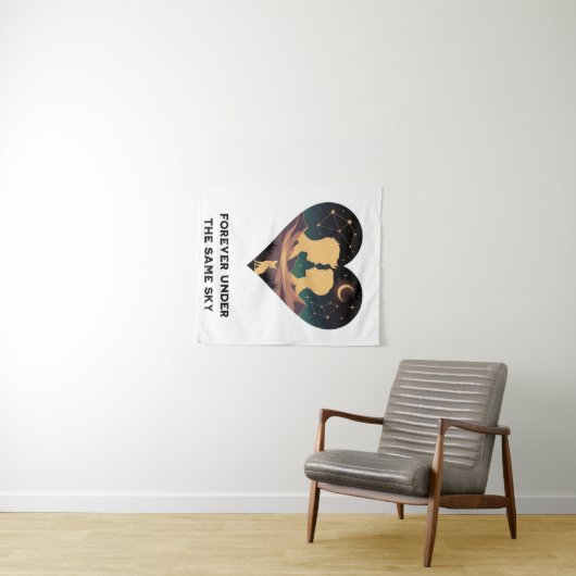 Cosmic Love Story Heart with Lovers and Fox Art Wandkleed (In Situ (horizontaal))