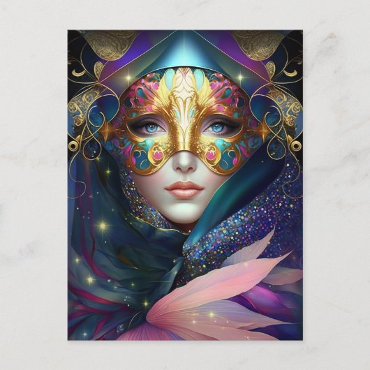 Cosmic Mask Goddess Queen Fantasy Art Briefkaart (Voorkant)