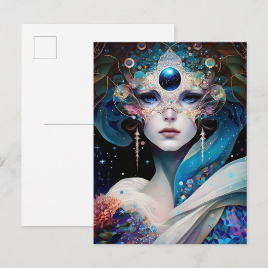 Cosmic Mask Goddess Queen Fantasy Art Briefkaart (Voorkant / Achterkant)