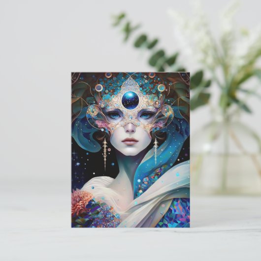 Cosmic Mask Goddess Queen Fantasy Art Briefkaart (Staand voorkant)