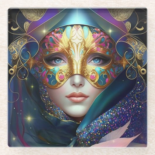 Cosmic Mask Goddess Queen Fantasy Art Glazen Onderzetter (Voorkant)