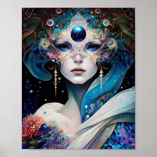 Cosmic Mask Goddess Queen Fantasy Art Poster (Voorkant)