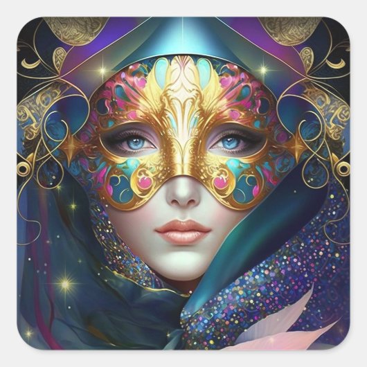 Cosmic Mask Goddess Queen Fantasy Art Square Sti Vierkante Sticker (Voorkant)