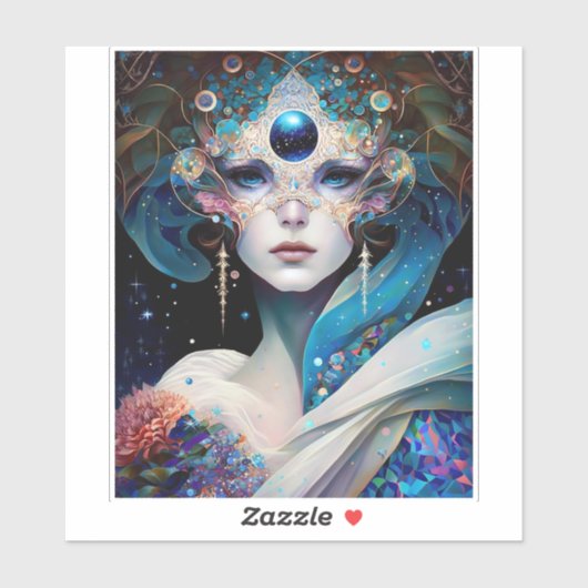 Cosmic Mask Goddess Queen Fantasy Art Sticker (Vel)