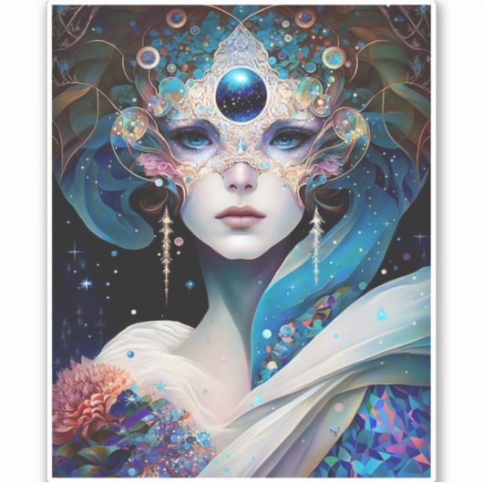 Cosmic Mask Goddess Queen Fantasy Art Sticker (Voorkant)