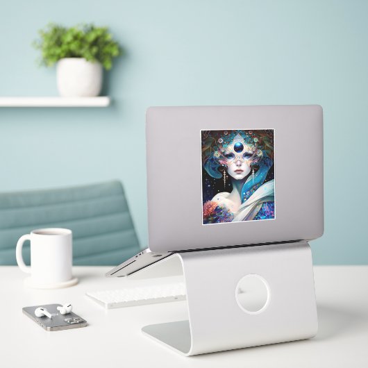 Cosmic Mask Goddess Queen Fantasy Art Sticker (Laptop op bureau)
