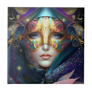 Cosmic Mask Goddess Queen Fantasy Art Tegeltje