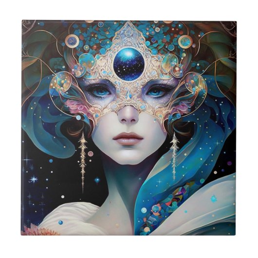 Cosmic Mask Goddess Queen Fantasy Art Tegeltje (Voorkant)