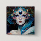 Cosmic Mask Goddess Queen Fantasy Art Vierkante Button 5,1 Cm (Voorkant)
