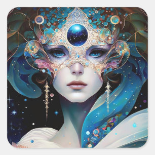 Cosmic Mask Goddess Queen Fantasy Art Vierkante Sticker