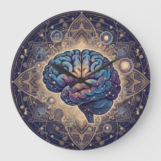 Cosmic Mind Mandala – Abstract Brain Art Grote Klok (Voorkant)