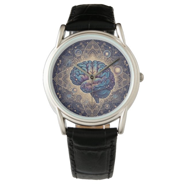 Cosmic Mind Mandala – Abstract Brain Art Horloge (Voorkant)