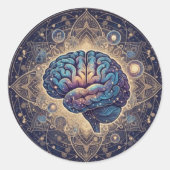 Cosmic Mind Mandala – Abstract Brain Art Ronde Sticker (Voorkant)
