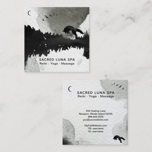 *~* Cosmic Moon Fox Leaping Lunar Pine Trees Vierkante Visitekaartje (Voorkant / Achterkant)