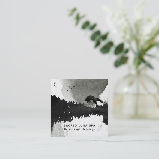 *~* Cosmic Moon Fox Leaping Lunar Pine Trees Vierkante Visitekaartje (Staand voorkant)