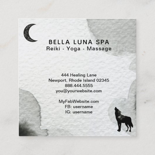 *~* Cosmic Moon Howling Wolf Lunar Pine Trees Vierkante Visitekaartje (Achterkant)