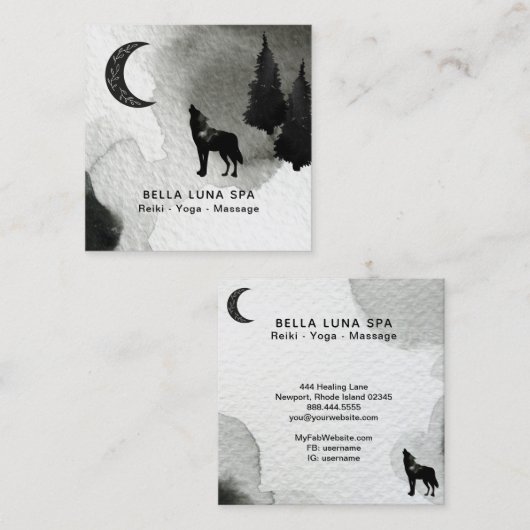 *~* Cosmic Moon Howling Wolf Lunar Pine Trees Vierkante Visitekaartje (Voorkant / Achterkant)