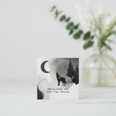 *~* Cosmic Moon Howling Wolf Lunar Pine Trees Vierkante Visitekaartje (Staand voorkant)