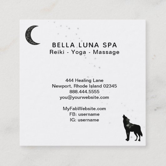 *~* Cosmic Moon Howling Wolf Rainbow Pine Trees Vierkante Visitekaartje (Achterkant)