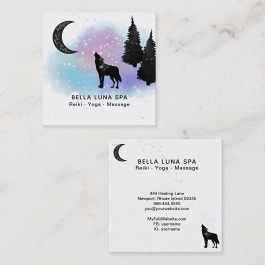 *~* Cosmic Moon Howling Wolf Rainbow Pine Trees Vierkante Visitekaartje (Voorkant / Achterkant)