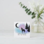 *~* Cosmic Moon Howling Wolf Rainbow Pine Trees Vierkante Visitekaartje (Staand voorkant)