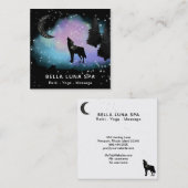 *~* Cosmic Moon. Howling Wolf Rainbow Pine Trees Vierkante Visitekaartje (Voorkant / Achterkant)