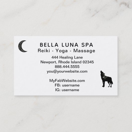 *~* Cosmic Moon Howling Wolf Rainbow Pine Trees Visitekaartje (Achterkant)